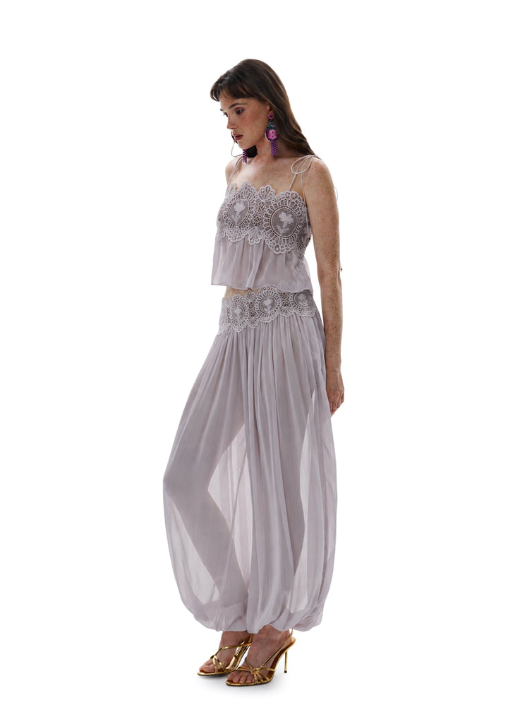 Manara two-piece chiffon set with a unique design