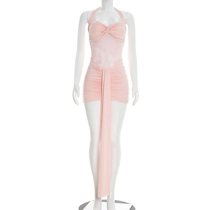 Mini dress with ruching design and tie mesh at the back - LIRIAN