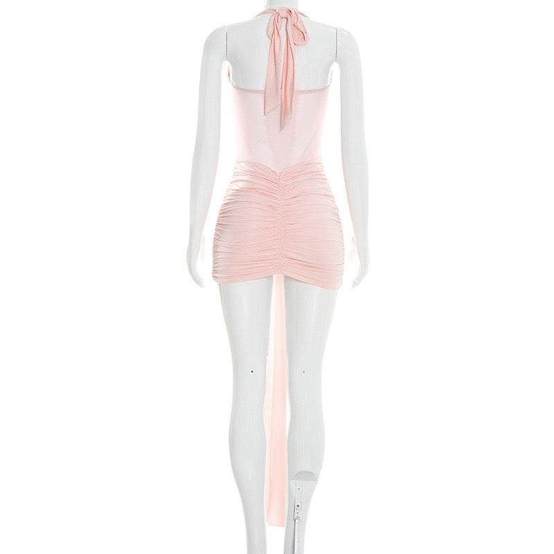 Mini dress with ruching design and tie mesh at the back - LIRIAN