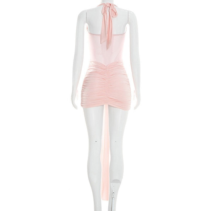 Mini dress with ruching design and tie mesh at the back - LIRIAN
