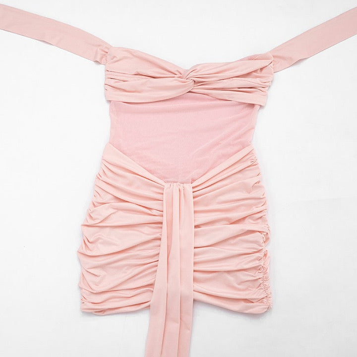 Mini dress with ruching design and tie mesh at the back - LIRIAN