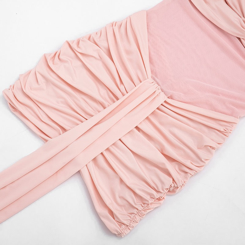 Mini dress with ruching design and tie mesh at the back - LIRIAN