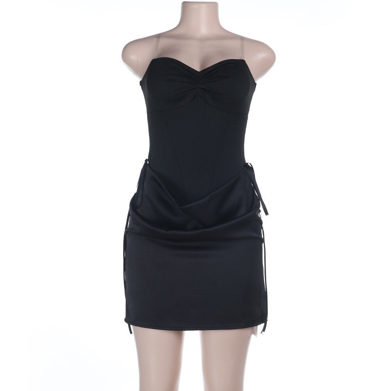 Mini strapless dress with satin pleats - Gosh