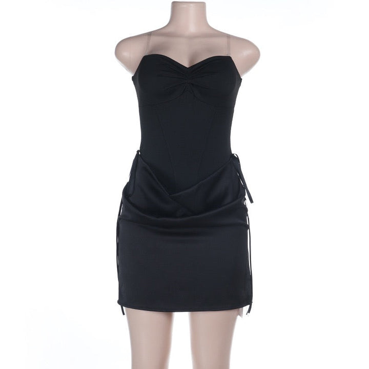 Mini strapless dress with satin pleats - Gosh