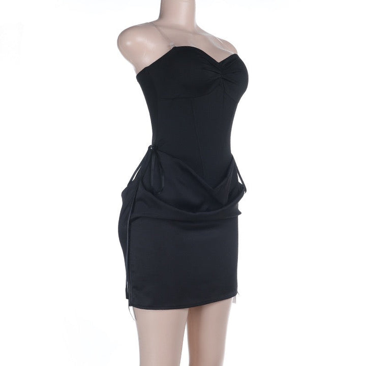 Mini strapless dress with satin pleats - Gosh