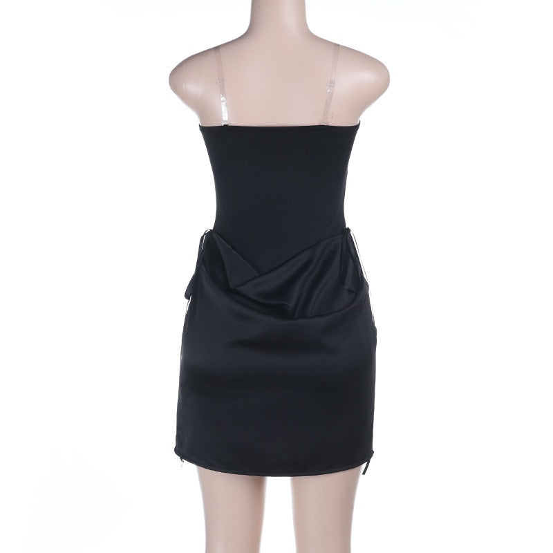 Mini strapless dress with satin pleats - Gosh