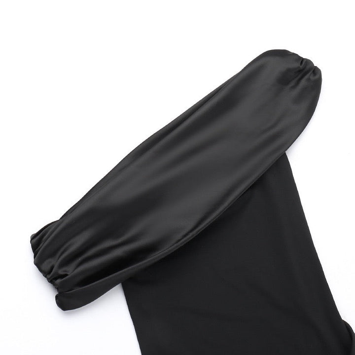 Elegant maxi dress with one-shoulder design and satin decoration - Floren