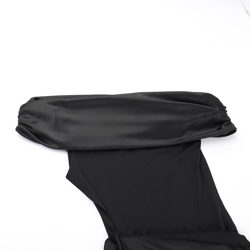 Elegant maxi dress with one-shoulder design and satin decoration - Floren