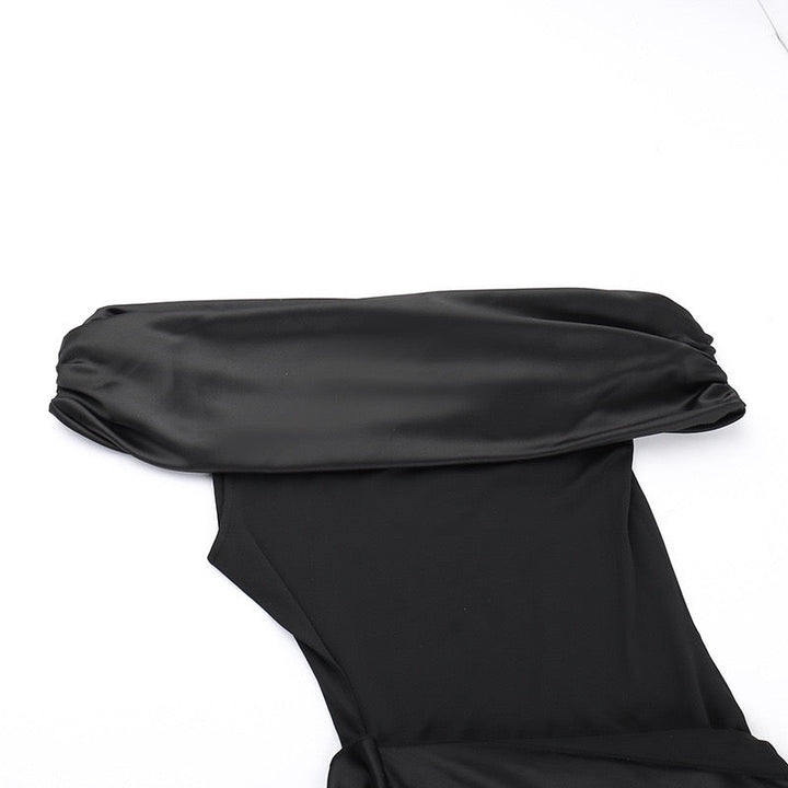Elegant maxi dress with one-shoulder design and satin decoration - Floren