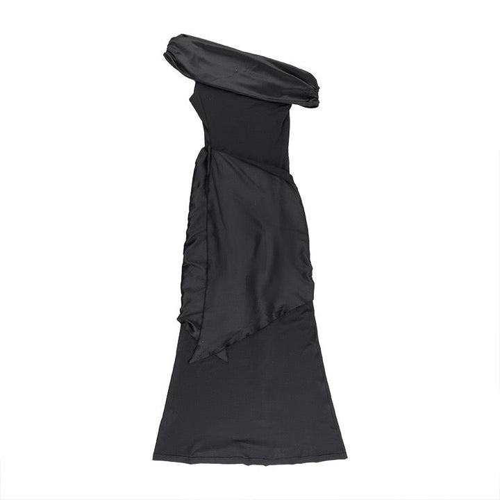 Elegant maxi dress with one-shoulder design and satin decoration - Floren