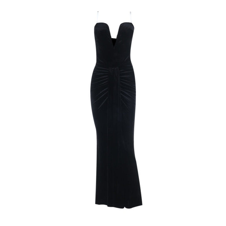 Velvet maxi strapless dress with ruching design - CORAL