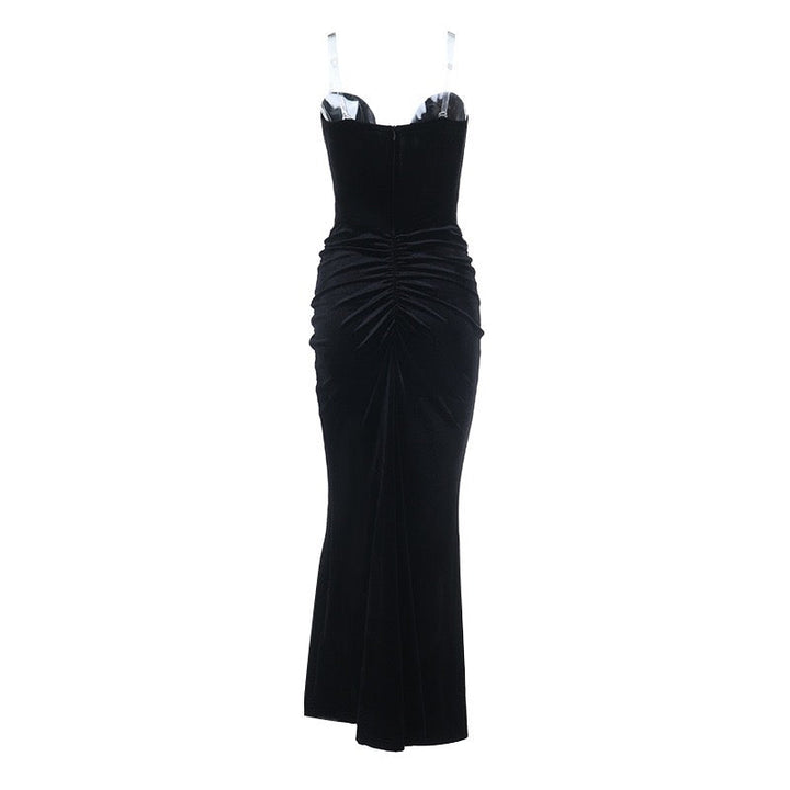 Velvet maxi strapless dress with ruching design - CORAL