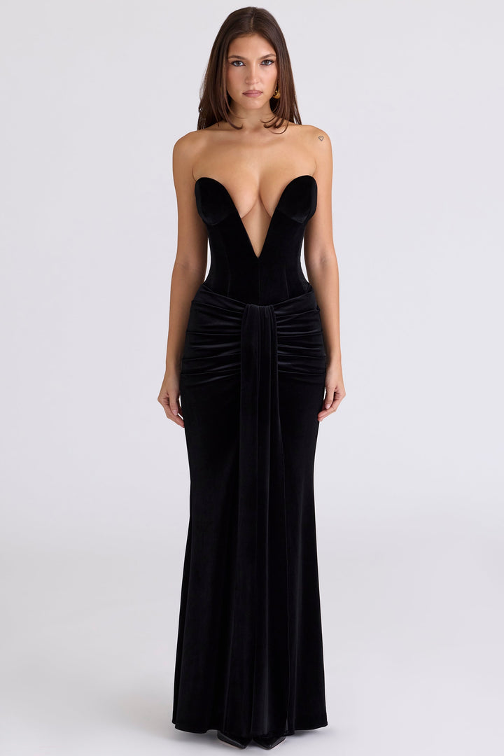 Velvet maxi strapless dress with ruching design - CORAL