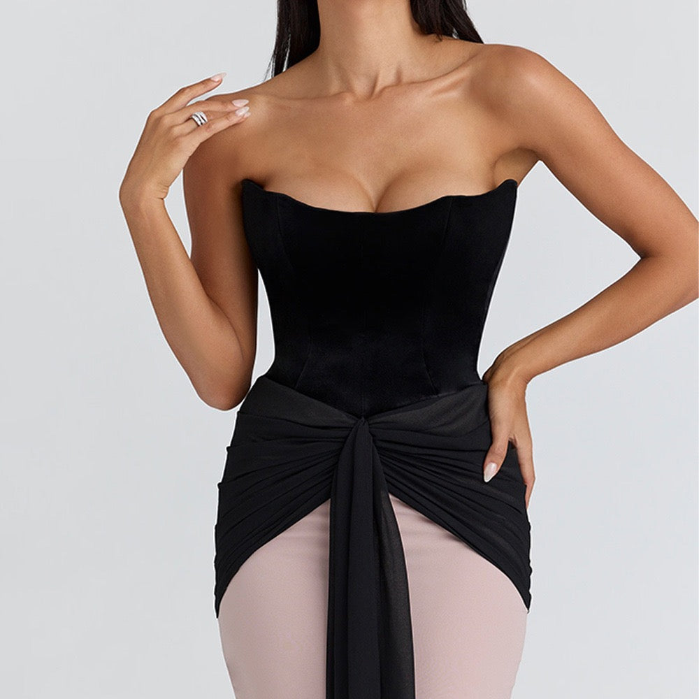Mini strapless dress with chiffon and velvet design - GADE