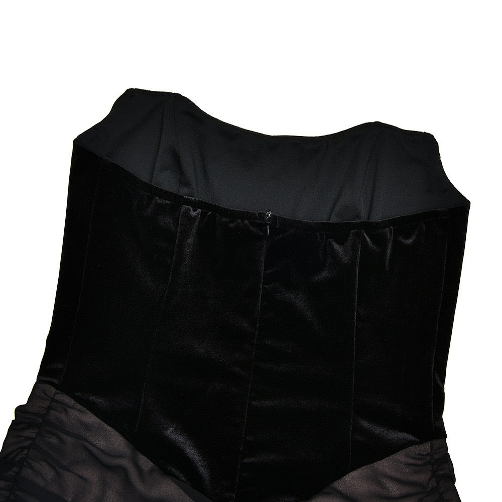 Mini strapless dress with chiffon and velvet design - GADE