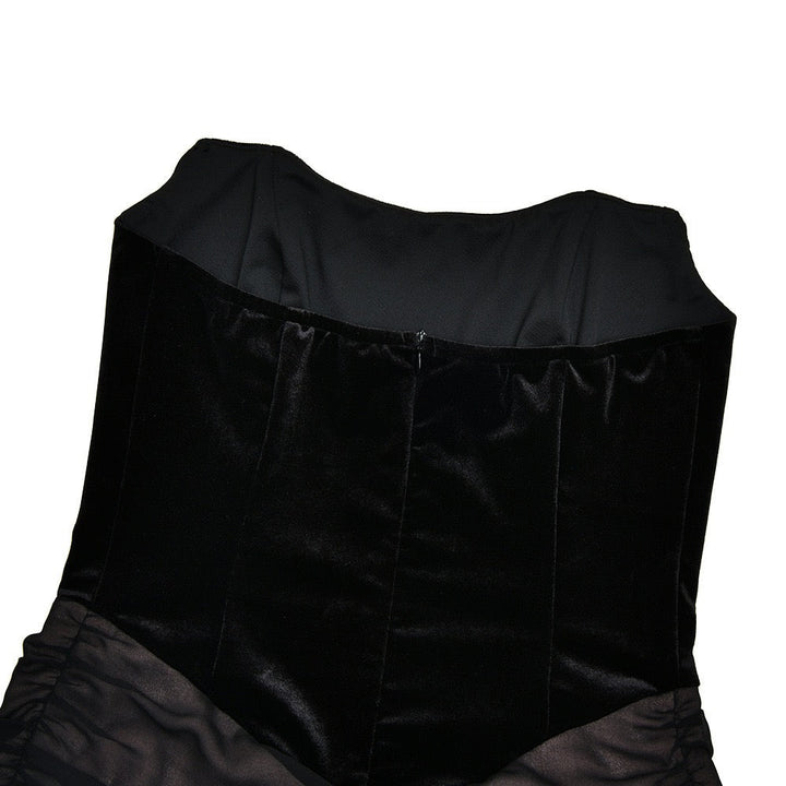 Mini strapless dress with chiffon and velvet design - GADE