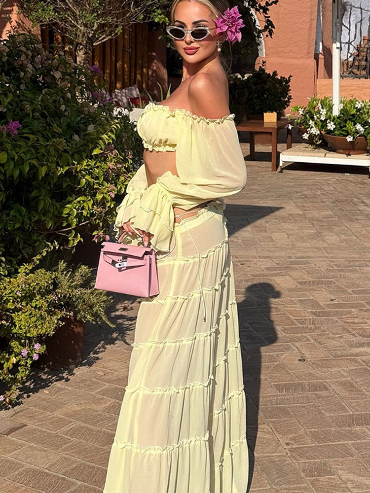 Yanga chiffon two-piece set with a maxi skirt and top