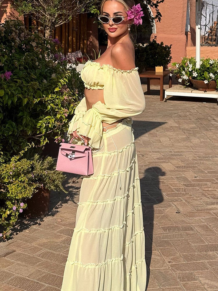 Yanga chiffon two-piece set with a maxi skirt and top