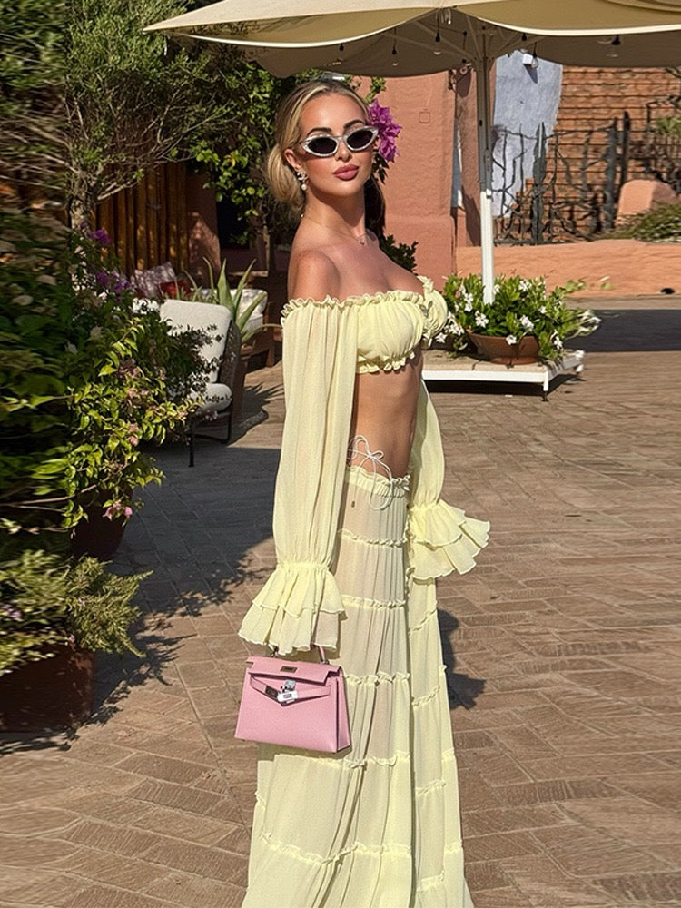 Yanga chiffon two-piece set with a maxi skirt and top