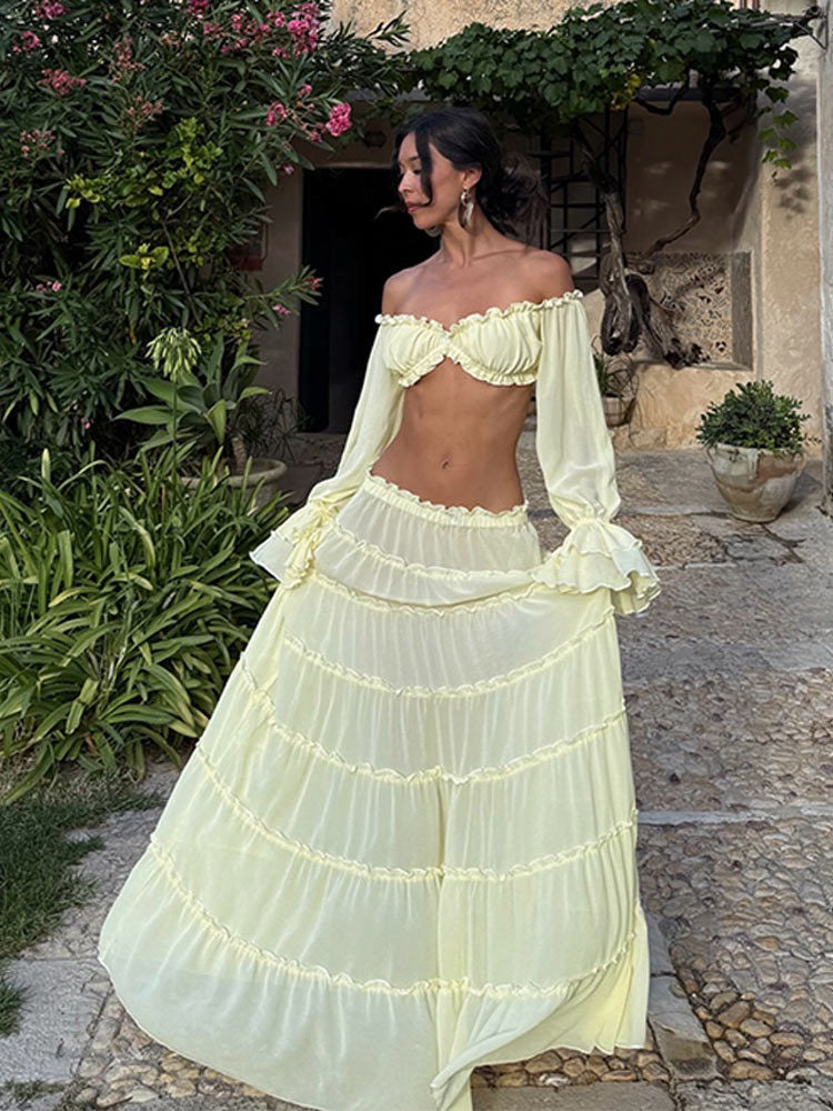Yanga chiffon two-piece set with a maxi skirt and top