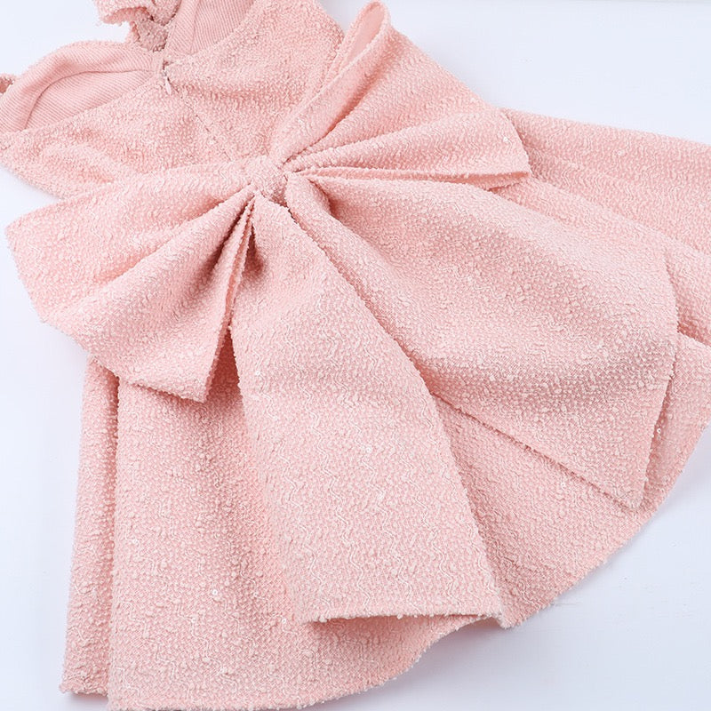 Mini sequin dress with tie at the back and open back, bow design - PIA