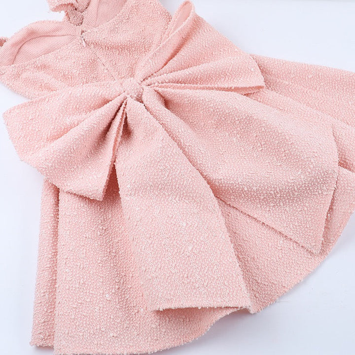 Mini sequin dress with tie at the back and open back, bow design - PIA