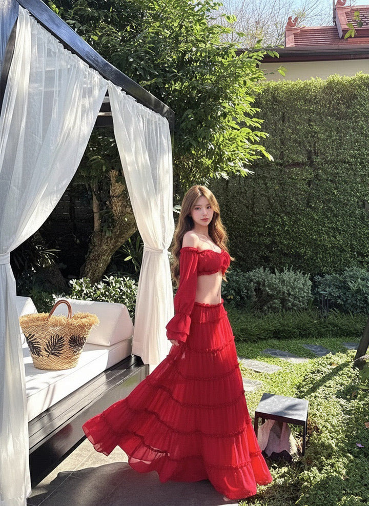 Yanga chiffon two-piece set with a maxi skirt and top