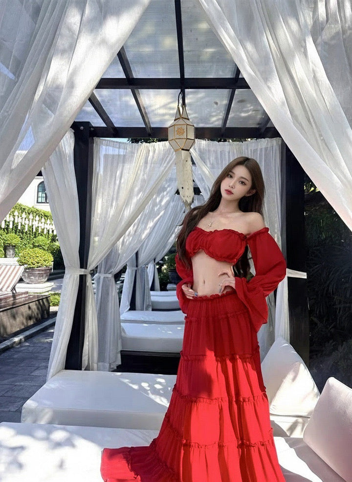 Yanga chiffon two-piece set with a maxi skirt and top