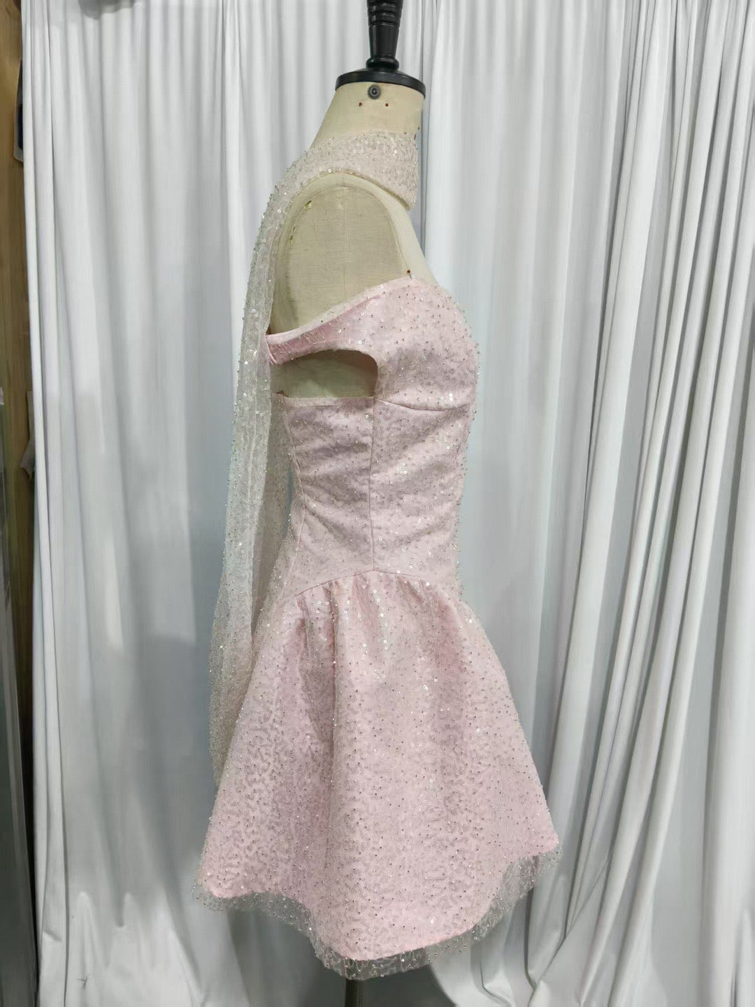 A-line mini sequin dress decorated with a scarf - MIMI
