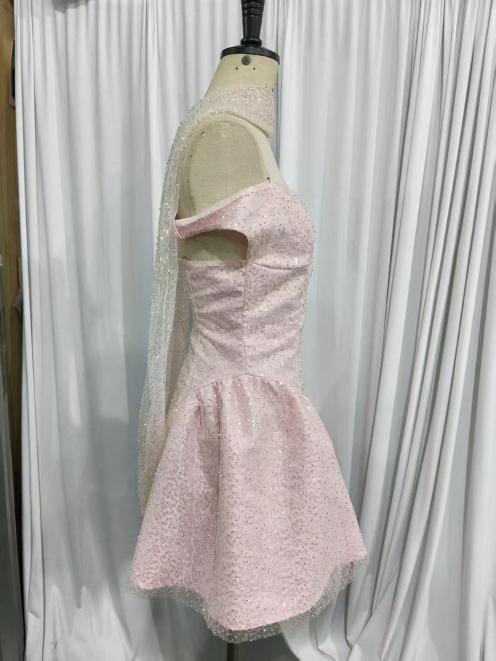 A-line mini sequin dress decorated with a scarf - MIMI