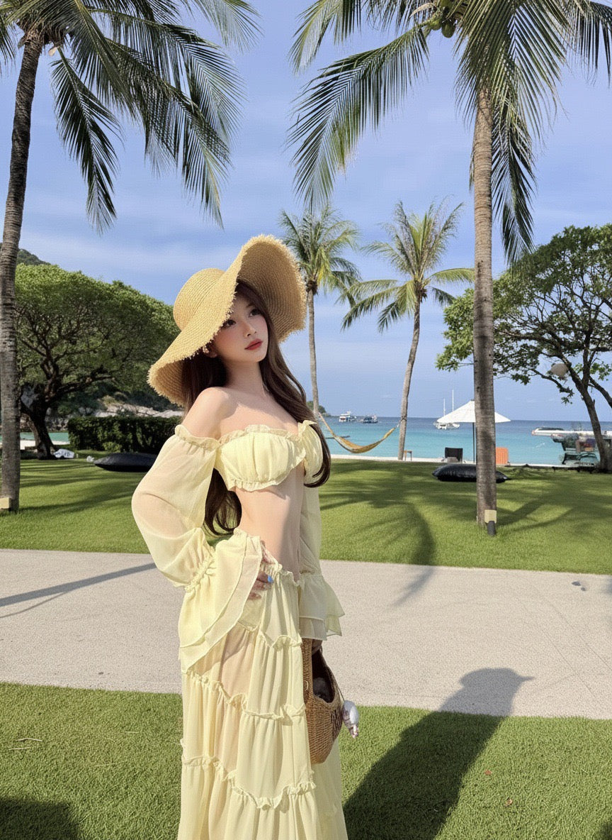 Yanga chiffon two-piece set with a maxi skirt and top