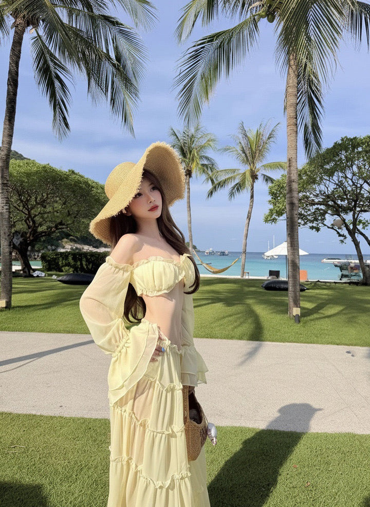 Yanga chiffon two-piece set with a maxi skirt and top