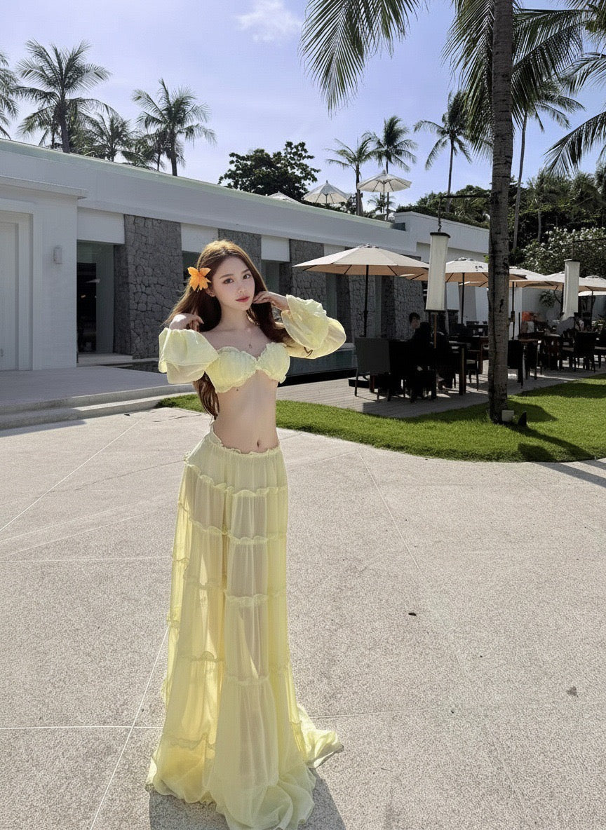 Yanga chiffon two-piece set with a maxi skirt and top