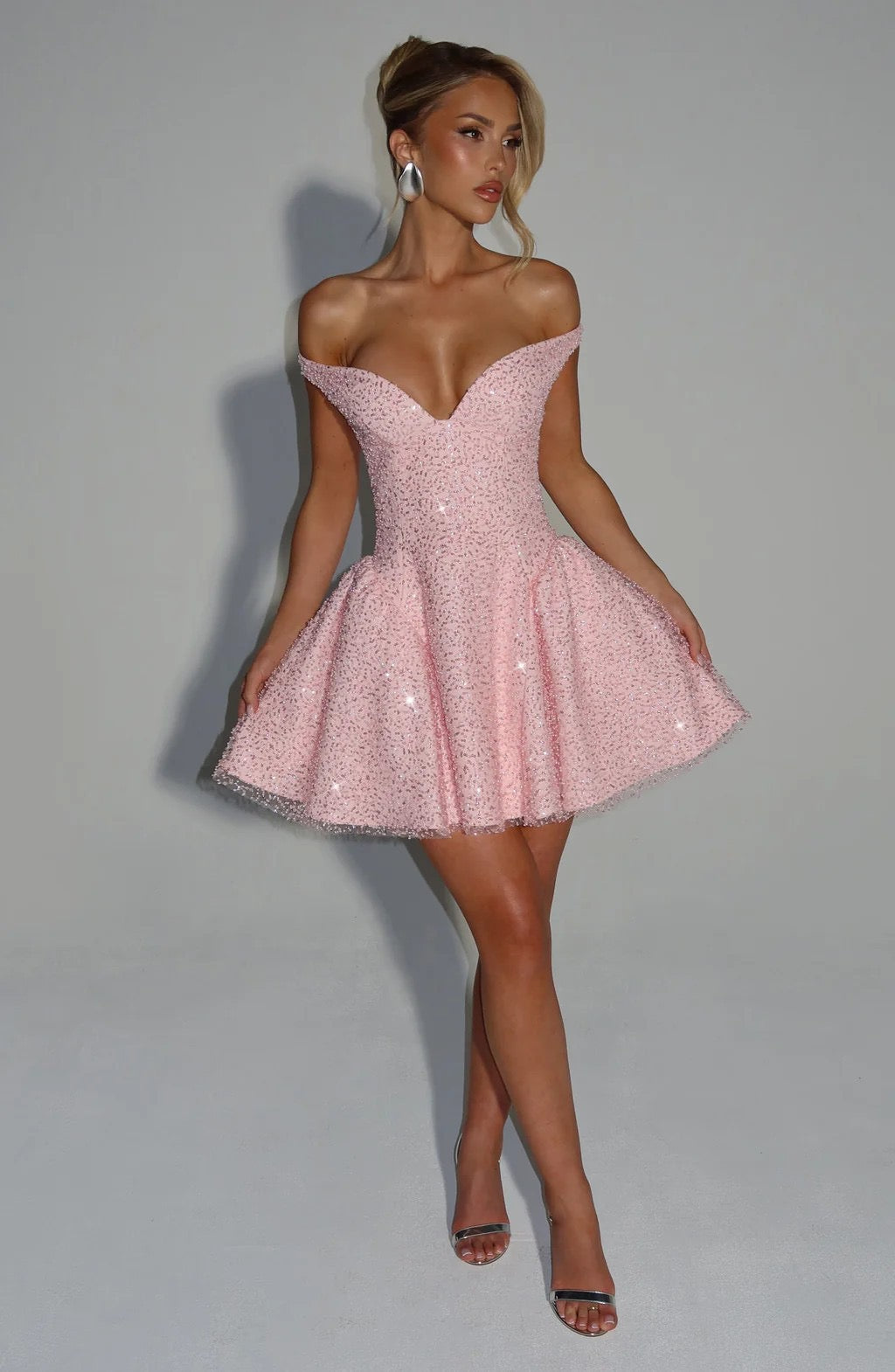 A-line mini sequin dress decorated with a scarf - MIMI