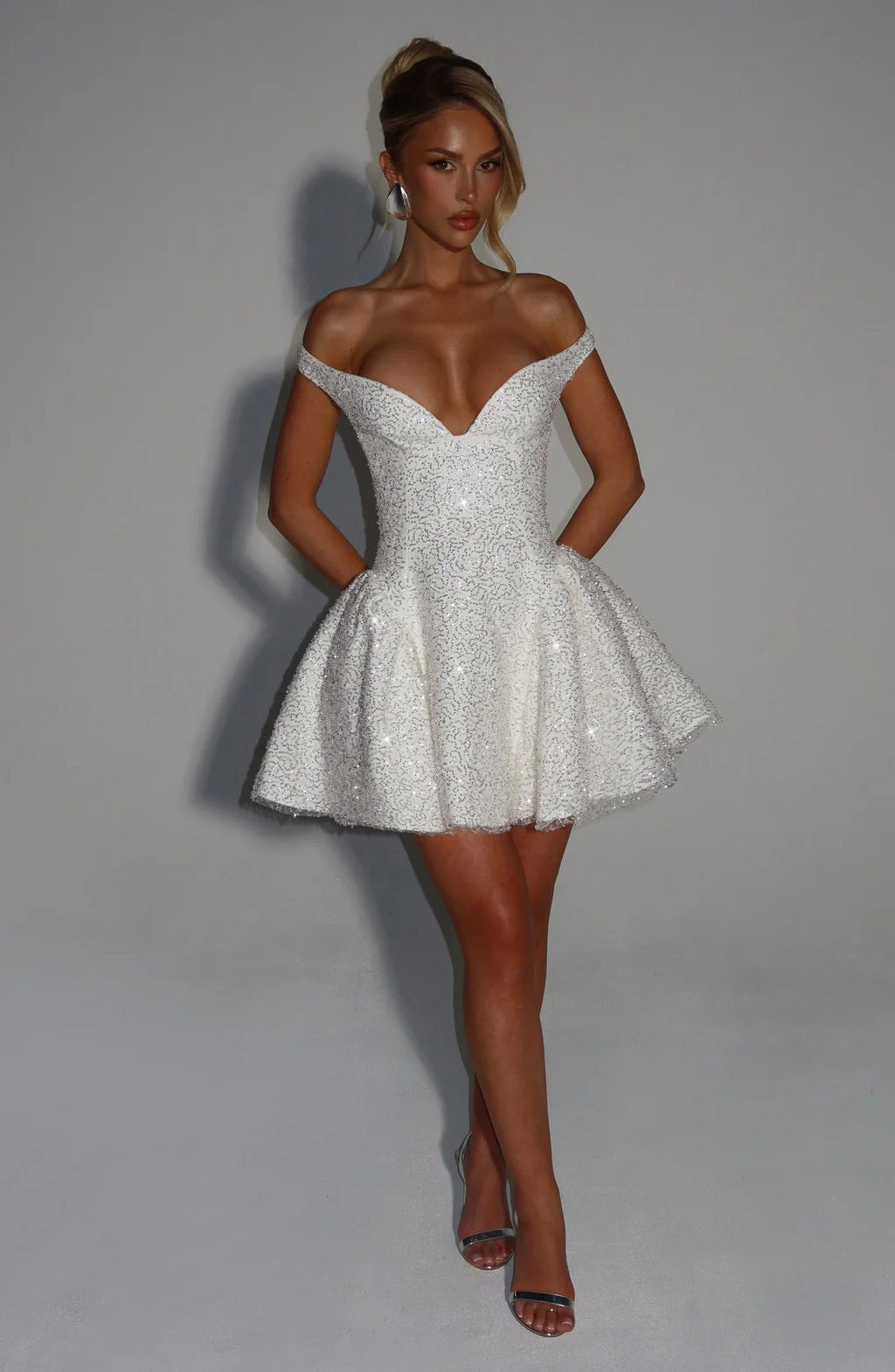A-line mini sequin dress decorated with a scarf - MIMI
