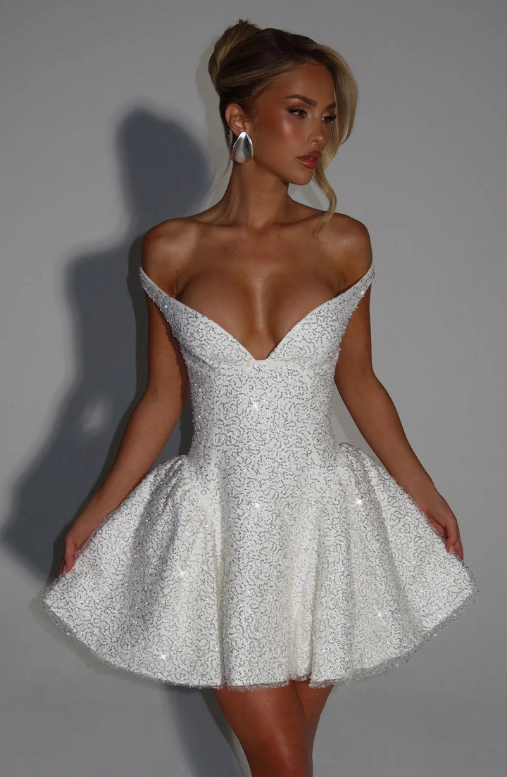 A-line mini sequin dress decorated with a scarf - MIMI