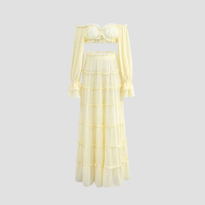 Yanga chiffon two-piece set with a maxi skirt and top