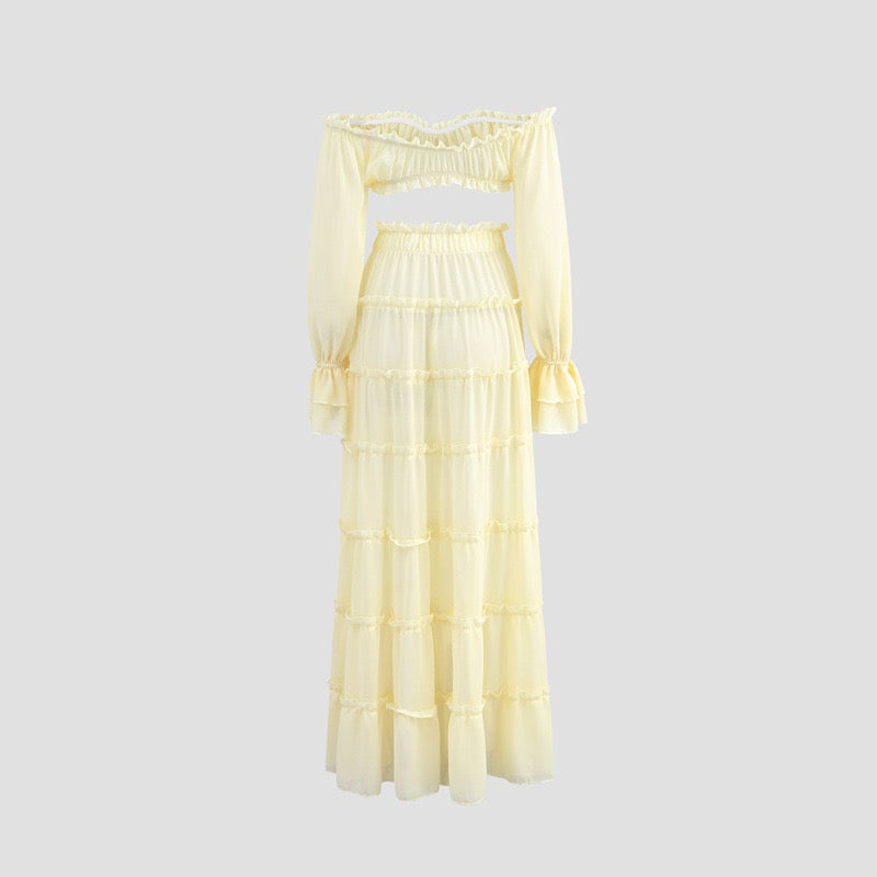 Yanga chiffon two-piece set with a maxi skirt and top
