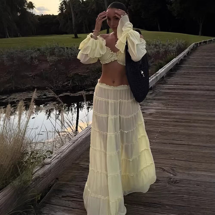 Yanga chiffon two-piece set with a maxi skirt and top