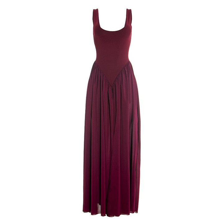 Maxi chiffon dress with bodysuit design and deep slits - JULIAN