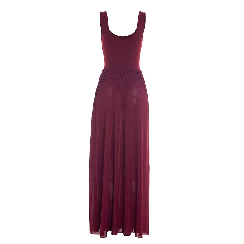 Maxi chiffon dress with bodysuit design and deep slits - JULIAN