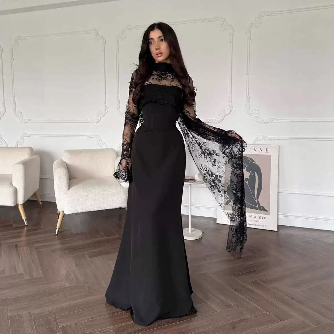 Alisa satin maxi dress with a corset and lace detailing