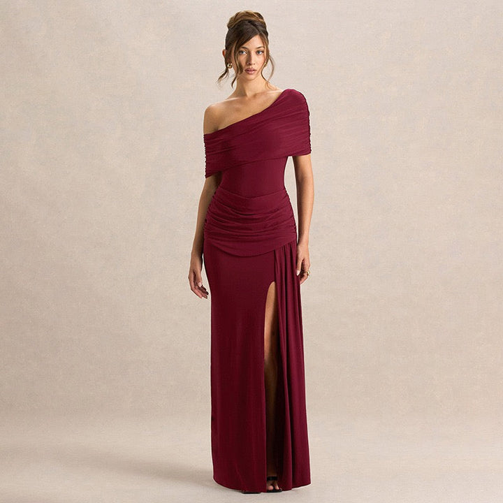 Off-shoulder Maxi Dress with Slit Design - AMAYA
