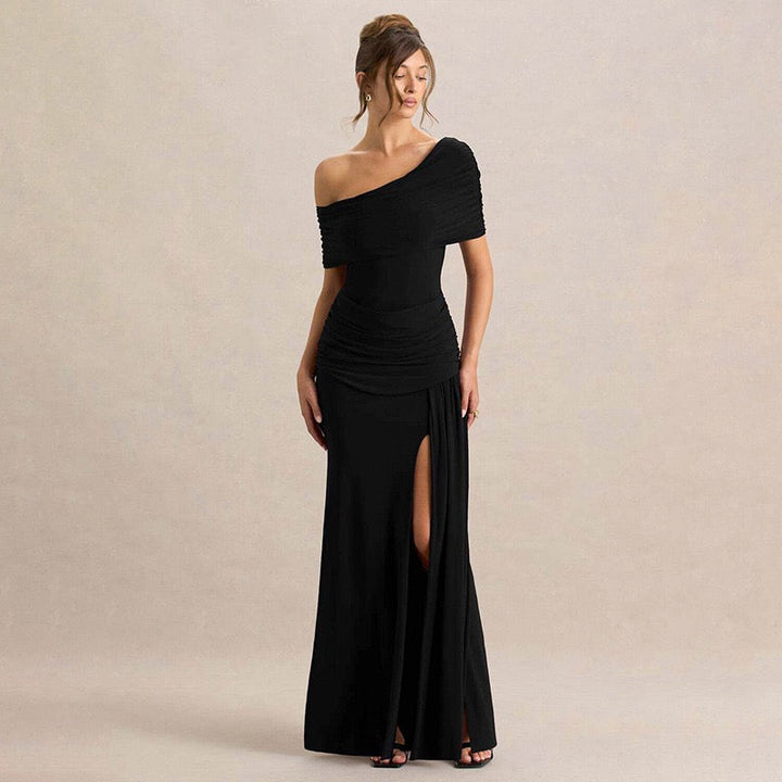 Off-shoulder Maxi Dress with Slit Design - AMAYA