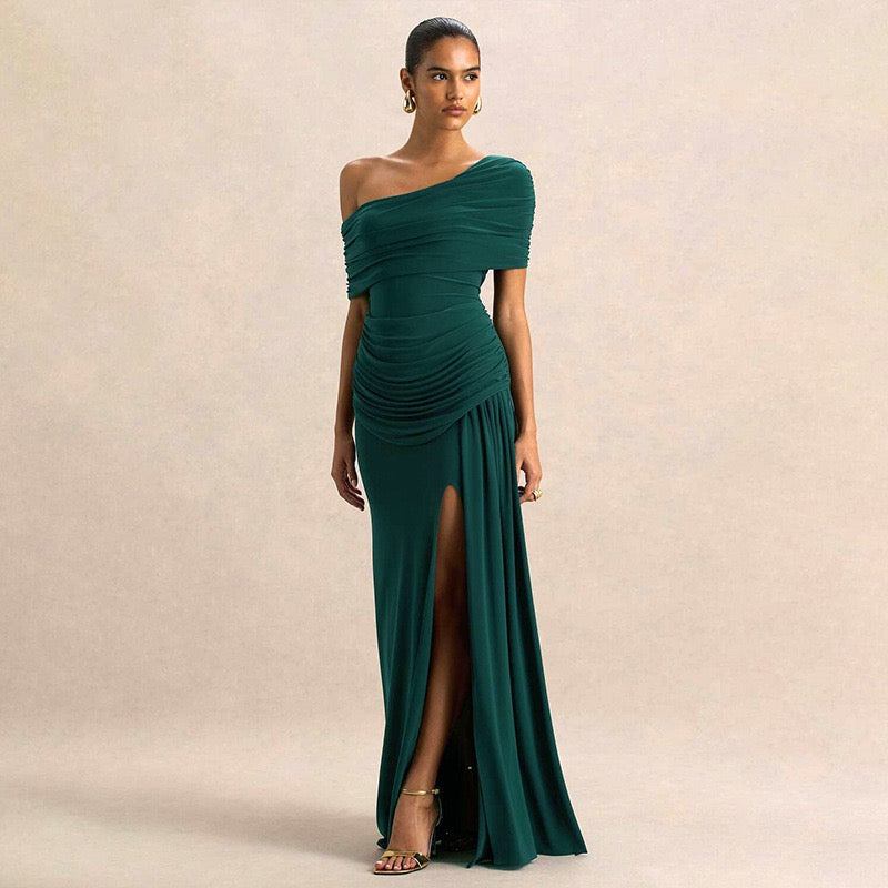 Off-shoulder Maxi Dress with Slit Design - AMAYA
