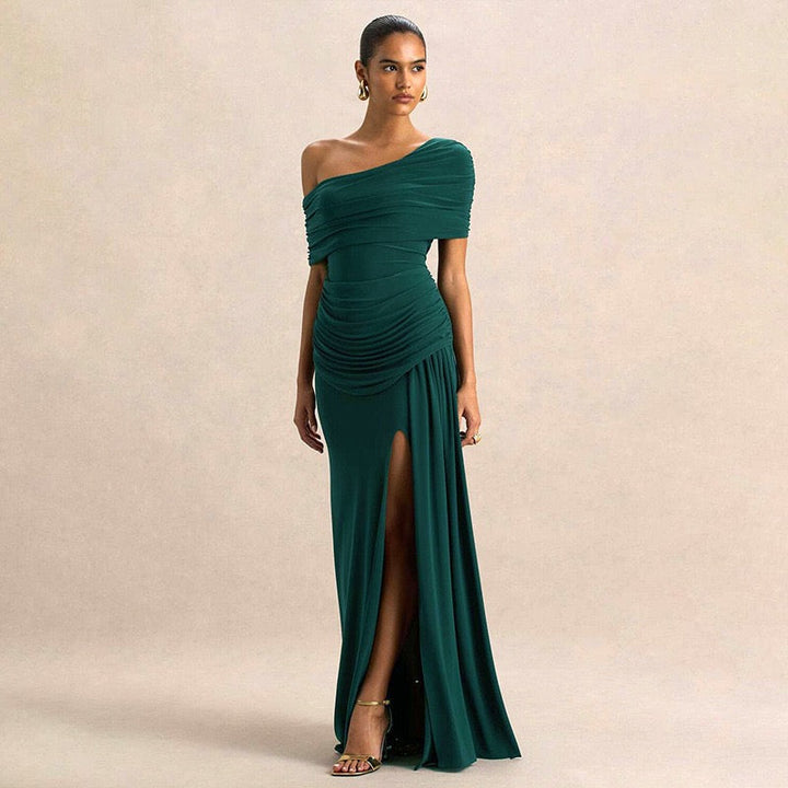 Off-shoulder Maxi Dress with Slit Design - AMAYA