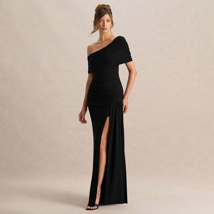 Off-shoulder Maxi Dress with Slit Design - AMAYA