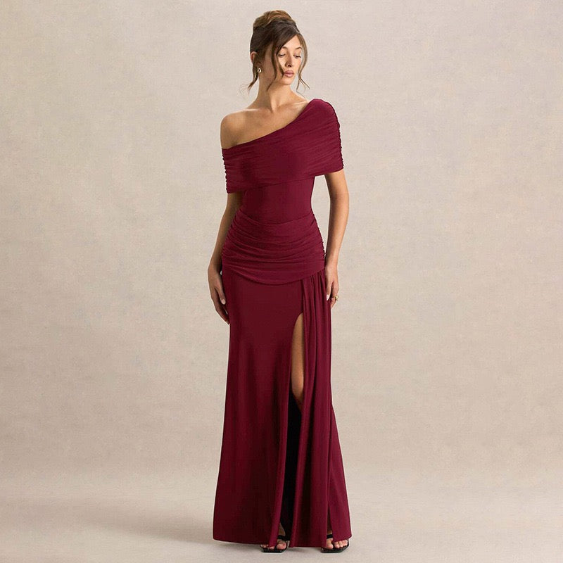 Off-shoulder Maxi Dress with Slit Design - AMAYA