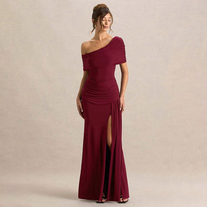 Off-shoulder Maxi Dress with Slit Design - AMAYA