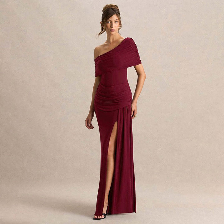 Off-shoulder Maxi Dress with Slit Design - AMAYA